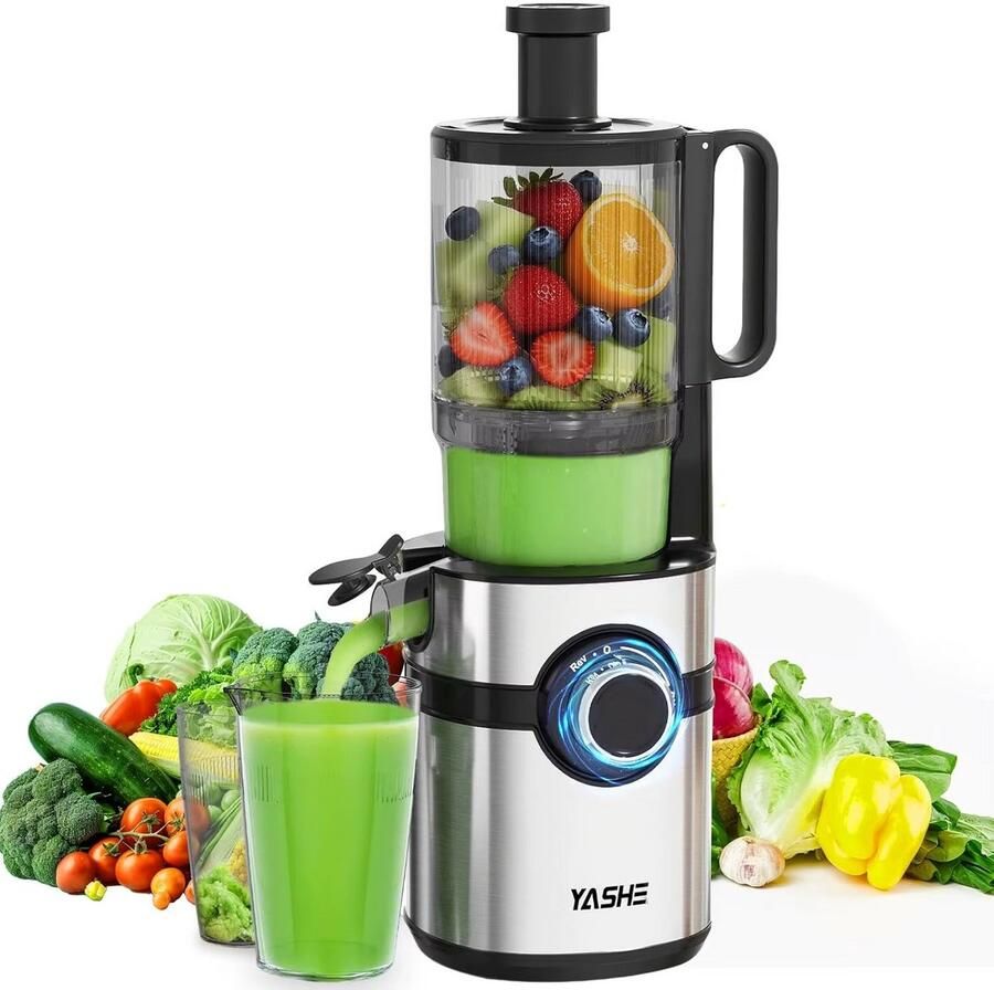 JOYNEXTBUY Sapcentrifuge Slow Juicer met Brede Vulopening Fruit- & Groentesap Pers RVS 2 Snelheden Grote Invoeropening Koude Extractie BPA-vrij