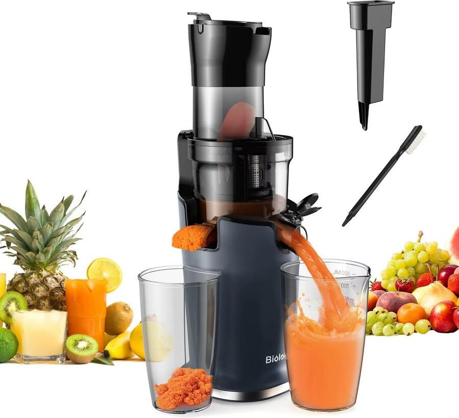 JOYNEXTBUY Slowjuicer 200W – Koude Pers Sapcentrifuge – 78 mm Brede Vulopening – Voor Hele Groenten & Fruit – BPA-vrij – Stille Slow Juicer – Eenvoudig te Reinigen