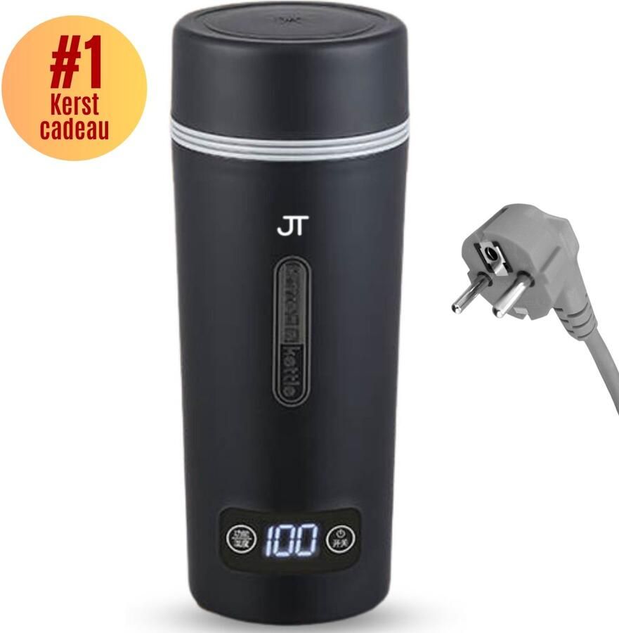 JT Products JT s Draagbare Waterkoker Zwart 350mL -Stekkersnoer 3-in1 Design Temperatuurregulatie Mini Waterkoker Reis Waterkoker Smart Waterkoker Portable Waterkoker Kerstkado