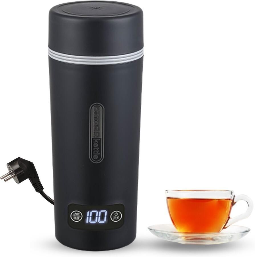 JT Products JT s Draagbare Waterkoker Zwart 350mL -Stekkersnoer 3-in1 Design Temperatuurregulatie Mini Waterkoker Reis Waterkoker Smart Waterkoker Portable Waterkoker Kerstkado