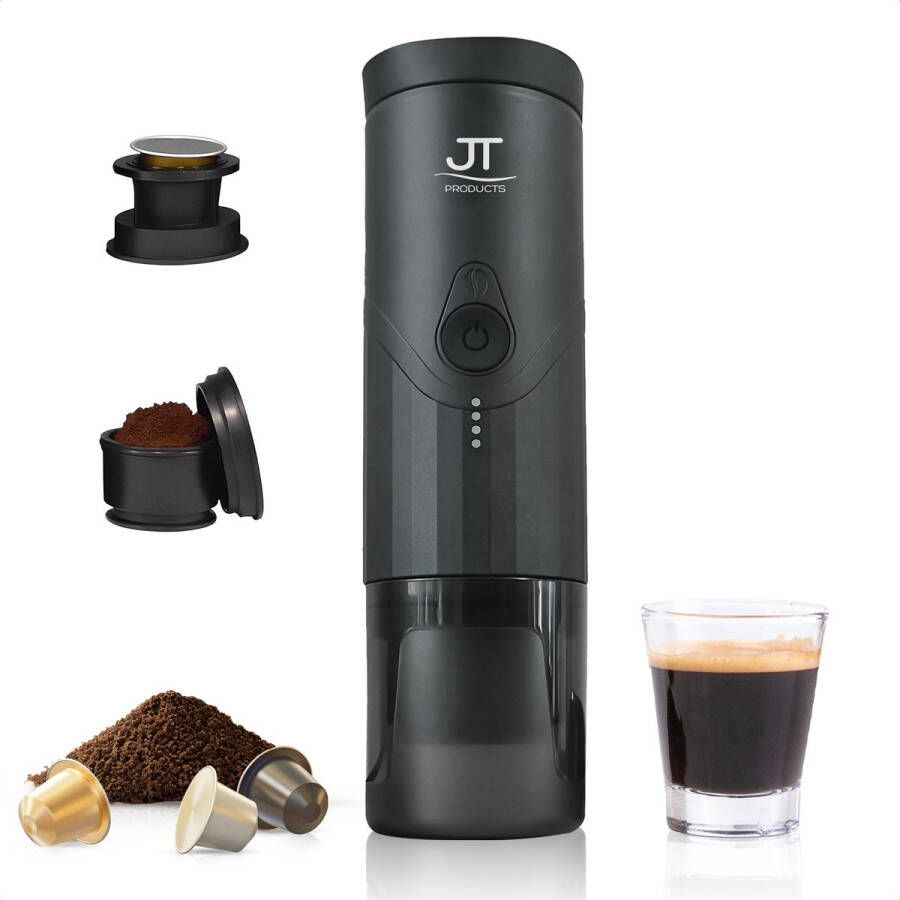 JT Products JT s Draagbare Elektrische 2-In-1 Espressomachine Oplaadbaar Capsules En Gemalen Koffie Warmt Op Koffiemaker Nespresso Draagbare Koffiemachine Reis En Camping Koffiezetapparaat Koffiemaatje