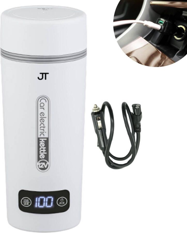 JT Products JT s Draagbare Auto Waterkoker Wit- 350mL 3-in1 Design Temperatuurregulatie Mini Waterkoker Reis Waterkoker Smart Waterkoker Portable Waterkoker
