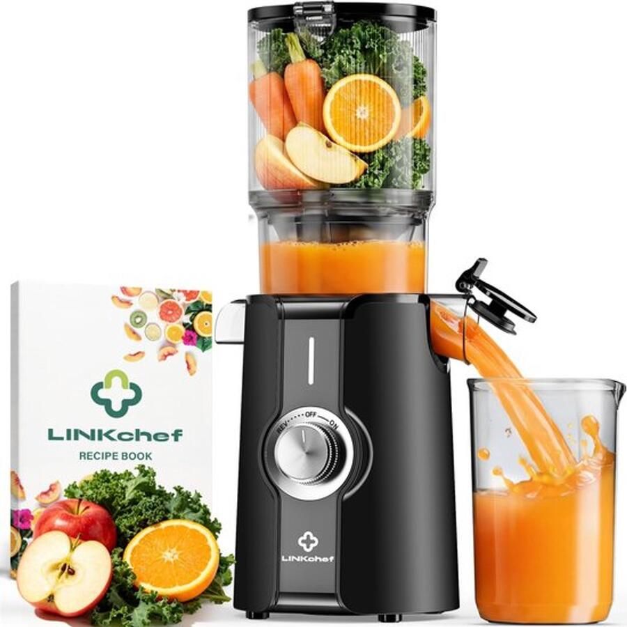 Juicer Slow Juicer sapcentrifuge groente en fruit testwinnaar met 115 mm grote sapcentrifuge voor hele vruchten groenten bliksemreiniger eenvoudige installatie BPA-vrij 200 W zwart