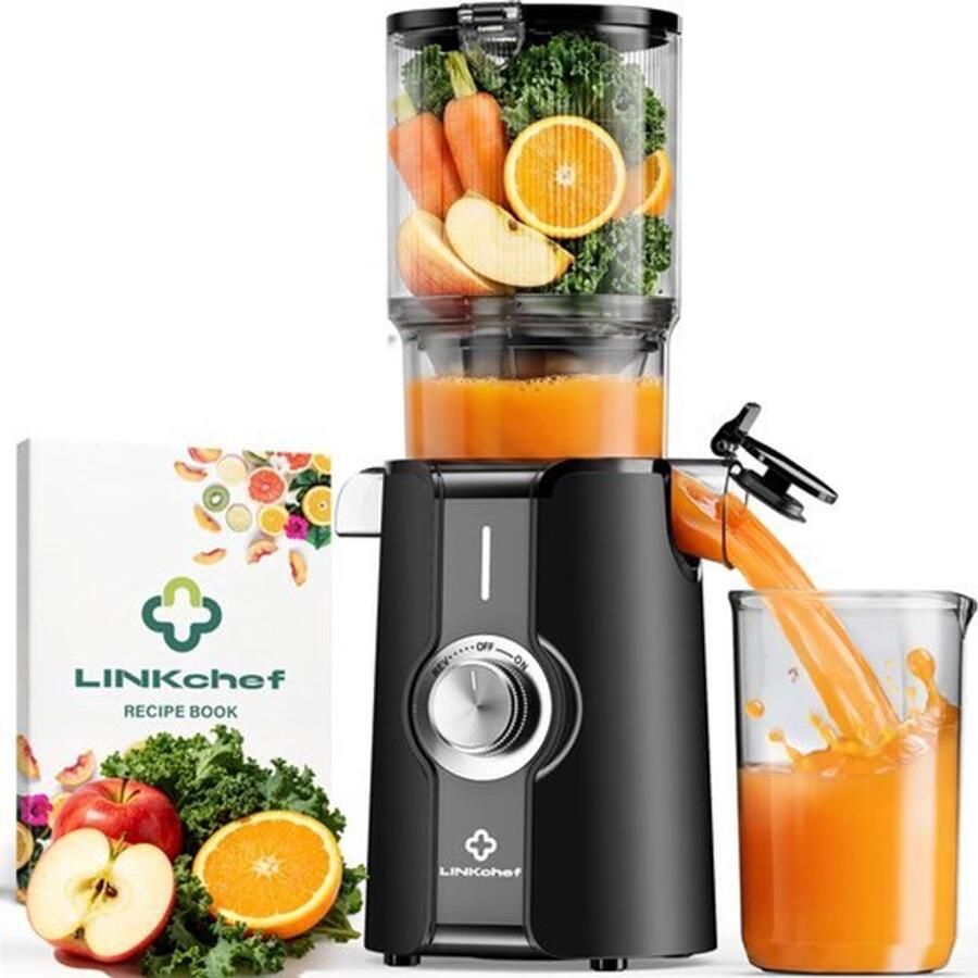 Juicer Slow Juicer sapcentrifuge groente en fruit testwinnaar met 115 mm grote sapcentrifuge voor hele vruchten groenten bliksemreiniger eenvoudige installatie BPA-vrij 200 W zwart