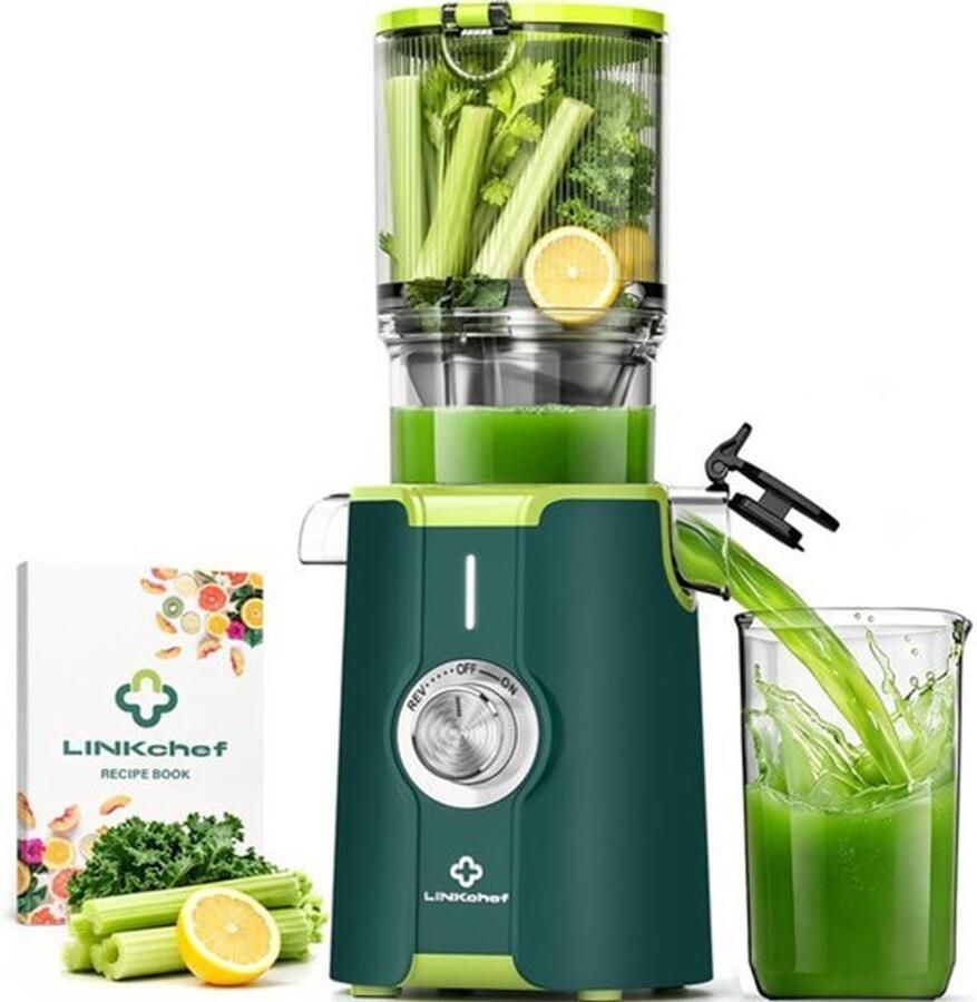 Juicer Slow Juicer sapcentrifuge groente en fruit testwinnaar met 115 mm grote sapcentrifuge voor hele vruchten groenten bliksemreiniger eenvoudige installatie BPA-vrij 200 W groen
