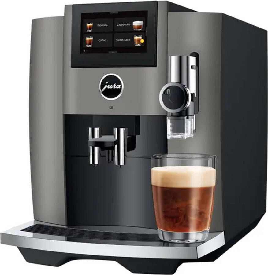 JURA S8 Dark Inox (EB) Model 2023 volautomaat espressomachine met automatische melkopschuimer [incl. gratis schoonmaakpakket twv 37 99 en gratis koffiebonen van LUDIQX Koffie]