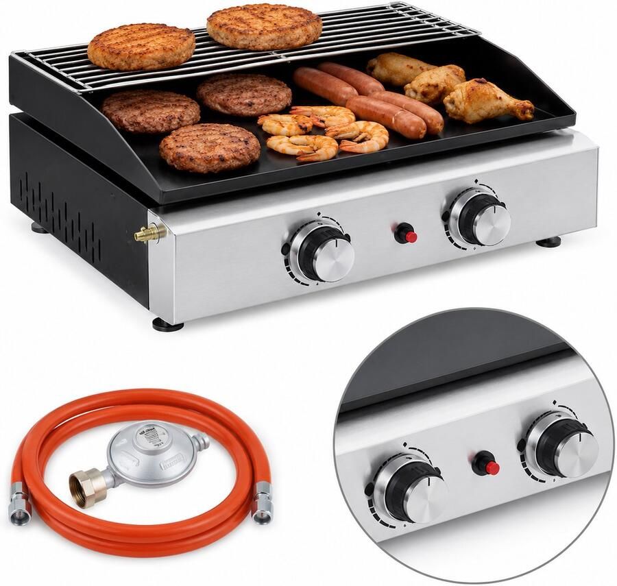 Jurrys BBQ Kookplaat Bakplaat Gastoestel Tafelgrill Bbq plaat Draagbaar Compact Eenvoudig Zilver 51.5x44x21 cm