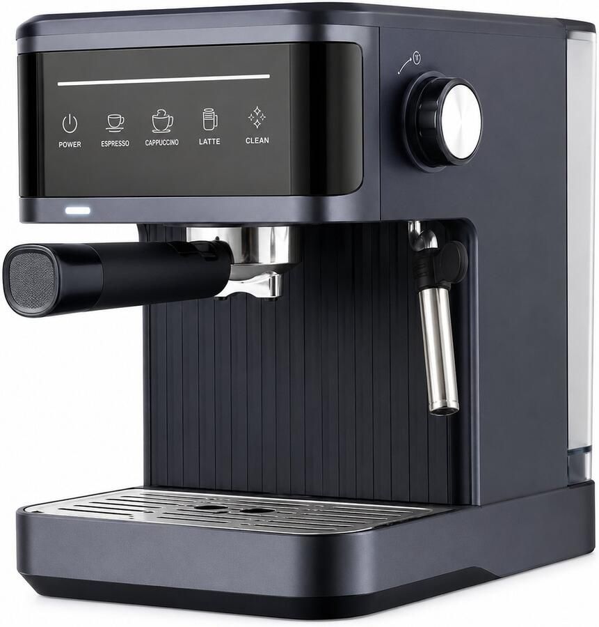 Jurrys Espressomachine met Melkschuimer – 850W Koffiemachine Cappuccino & Latte – 1.5L Watertank – Pistonmachine – Zwart