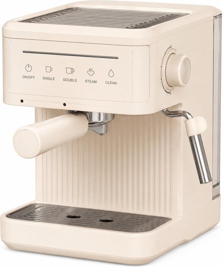 Jurrys Espressomachine Koffiemachine Pistonmachine Cappuccinoapparaat Melkopschuimer 1.5L Inhoud 20 bar Beige