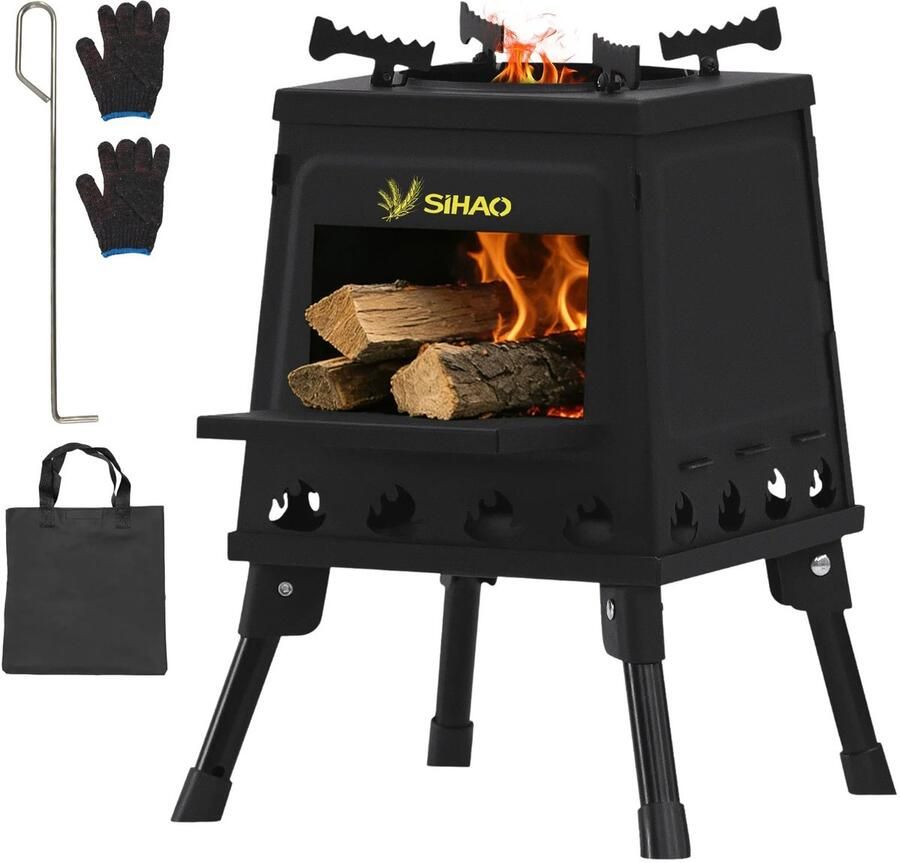 Jurrys Kachel Hout haard Buitenkachel Camping Keuken Verwarmen Compact Koken Vrijstaand 31cmx22cm Zwart