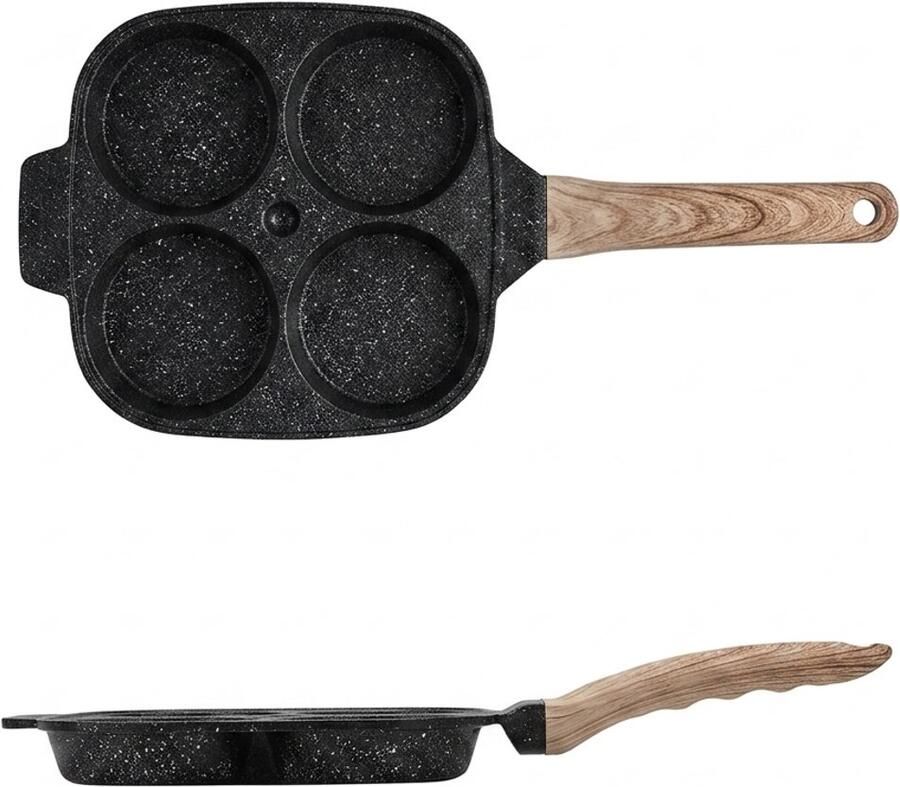 KAD 4-Vaks Bakpan Anti-aanbak Eierpan & Pannenkoekenpan Inclusief Spatel Geschikt voor Inductie Poffertjespan Zwart 38cm