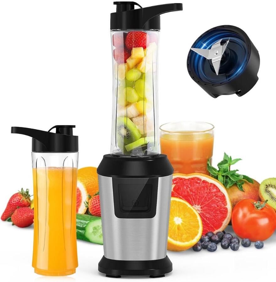 KAD Blender To Go Draagbare Smoothie Blender Krachtige Smoothie Maker Zilver Zwart 35cm x 10cm x 15cm