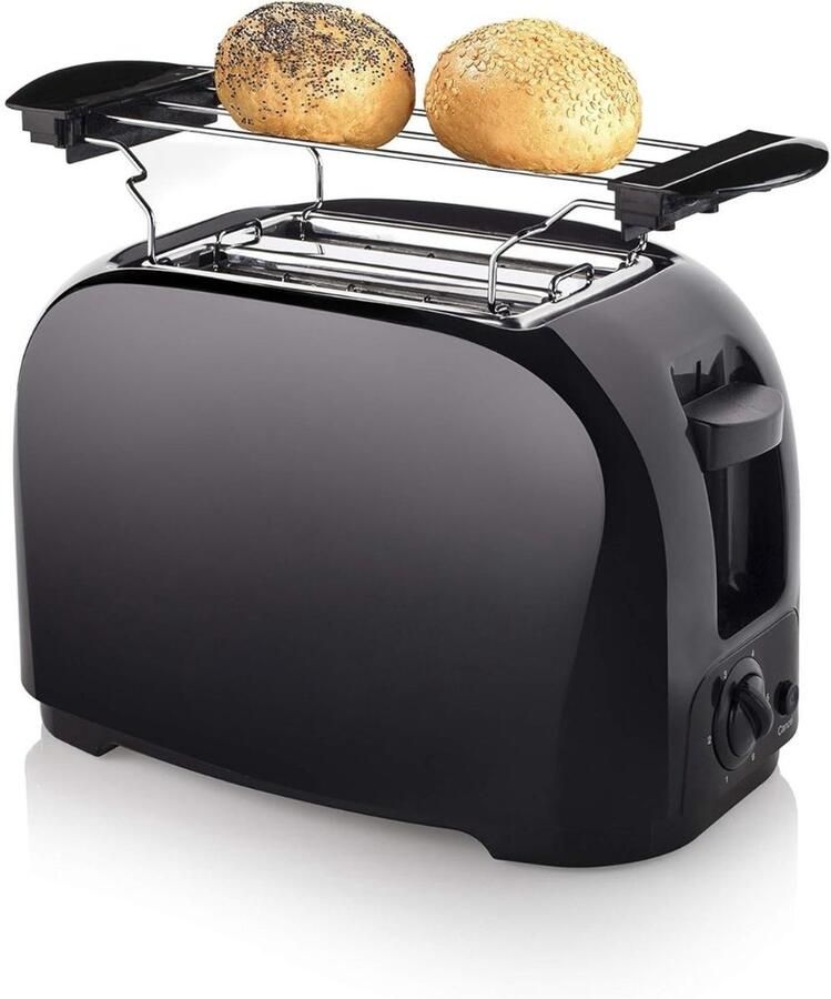 KAD Broodrooster Instelbare Toaster met 6 Modi Geschikt voor 2 Sneden Zwart 11cm x 23cm x 10cm