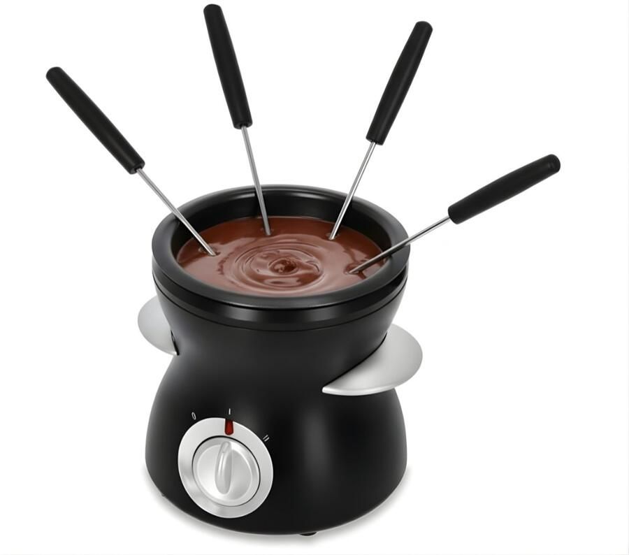 KAD Fondueset Luxe RVS Fondueset Voor Gezellige Avonden Universele Fonduepan Inclusief Vorkjes Zwart 13cm x 13cm x 14cm