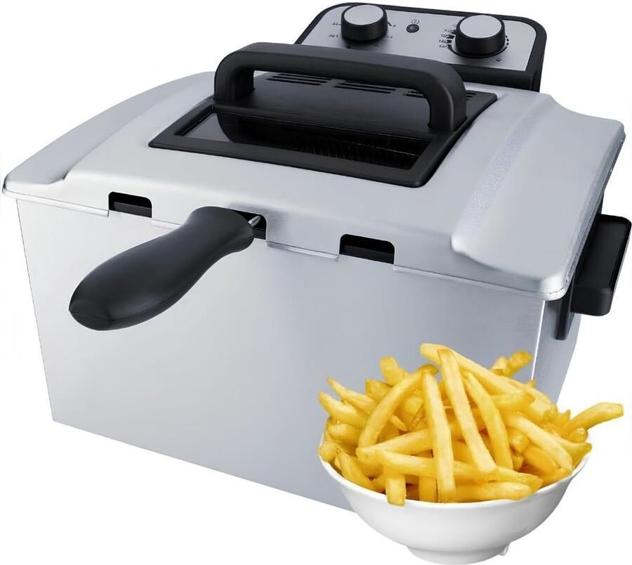 KAD Frituurpan Dubbele Frituurpan 5L Frituurpannen Zilver 35cm x 36cm x 25cm