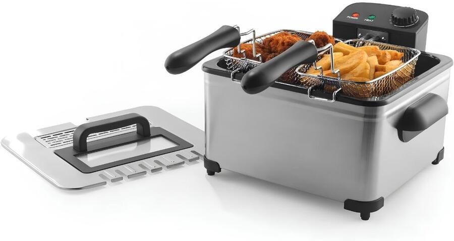 KAD Frituurpan Professionele Friteuse Dubbele Frituurpan 5L Zwart 36cm x 36cm x 22cm