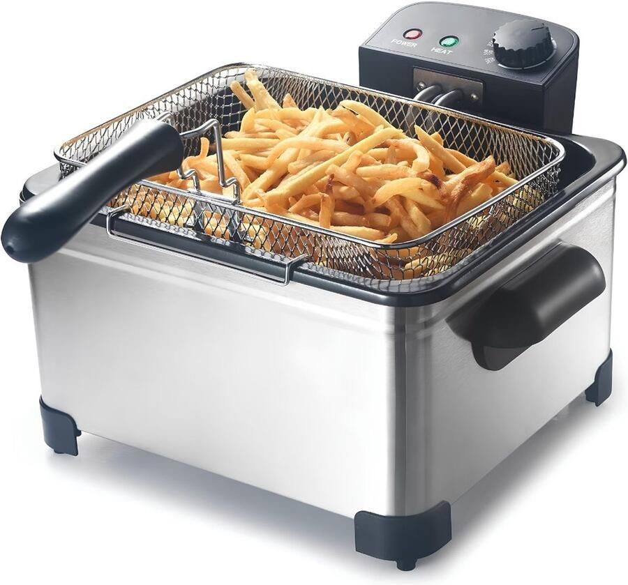 KAD Frituurpan Professionele Frituurpan Compacte Friteuse met 3 Manden Zilver 50cm x 36cm x 23cm