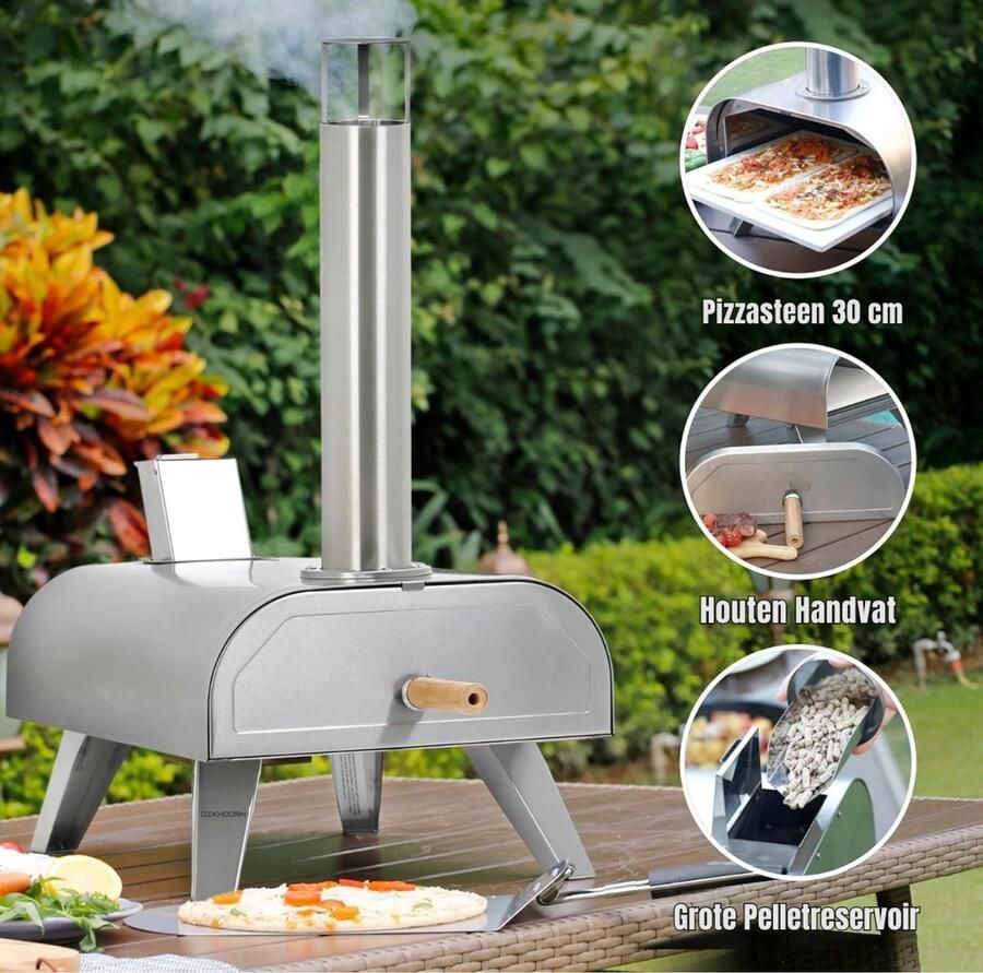 KAD Pizza Oven Buiten Pizzaschep Pizzarette Zilver 54cm x 36cm x 61cm