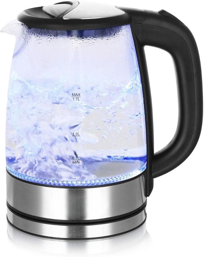 KAD Waterkoker Luxe Glazen Waterkoker met Temperatuurregeling Zilver 23cm x 17cm x 25cm