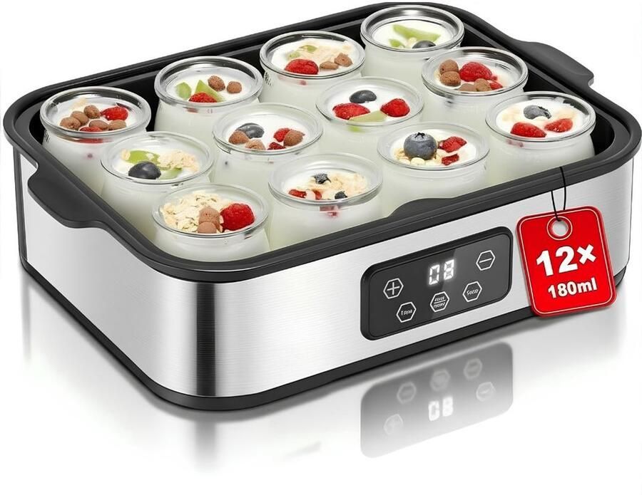 KAD Yoghurtmaker 2-in-1 Yoghurtmaker & Ijsmachine Automatische Yoghurtmachine Zilver Zwart ‎37cm x 27cm x 14cm