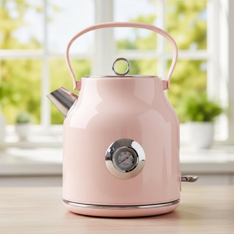 Kai Trade GmbH Sogiol Elektrische Waterkoker retro Inhoud 1 7 liter RVS Temperatuuradisplay 360° draaibaar roze