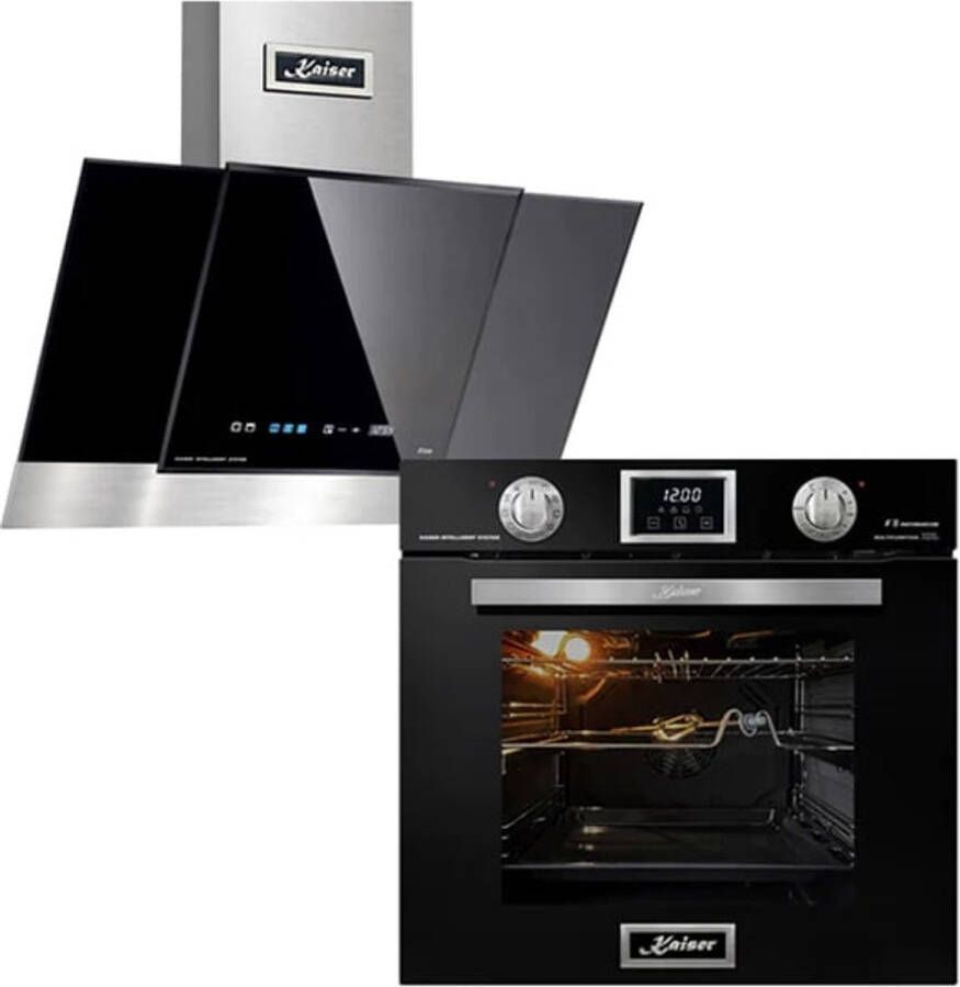 Kaiser Inbouwoven EH 6326 Sp + Afzuigkap AT 6438 F ECO Inbouwoven met 1-voudige telescoopgeleider elektrische oven autonoom 79L inbouwoven 10 functies