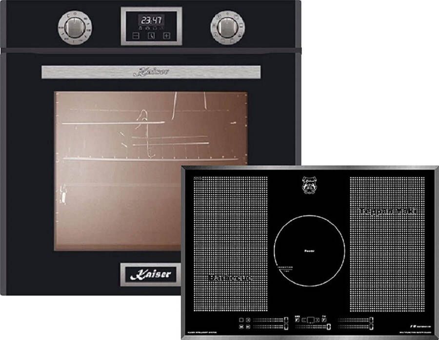 Kaiser Inbouwoven EH 6326 Sp + KCT 777 FI La Perle Inductiekookplaat 77 cm Inbouwoven met 1-voudige telescoopgeleider elektrische oven autonoom 79L inbouwoven 10 functies