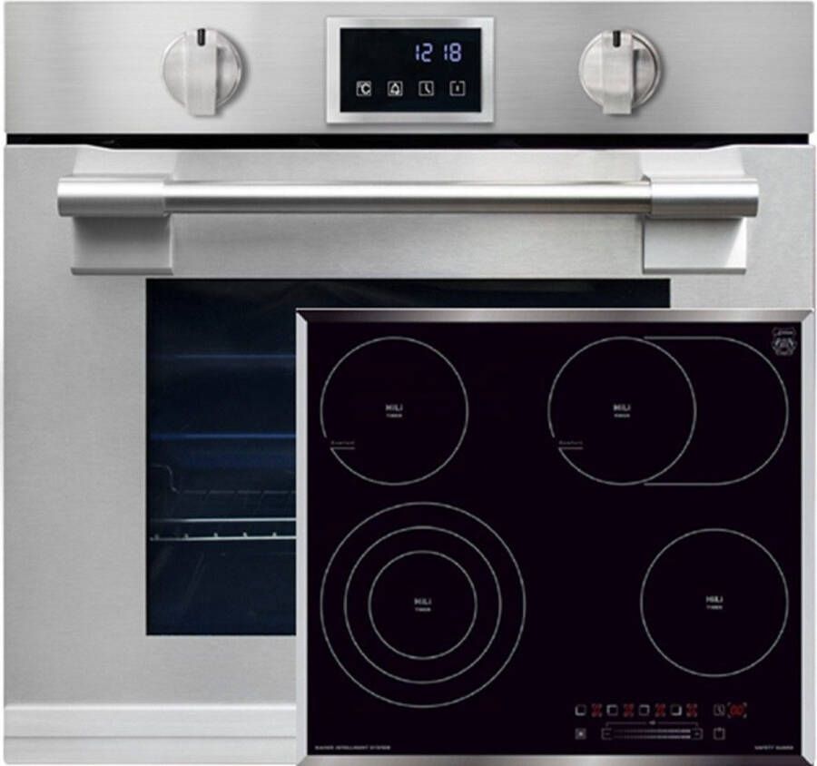 Kaiser EH 6339 XXL Inbouwoven 86L met pyrolyse & AirFry touch display + elektrische kookplaat Inbouwkookplaat KCT 6715 F 4 kookzones QuickHeat-zones