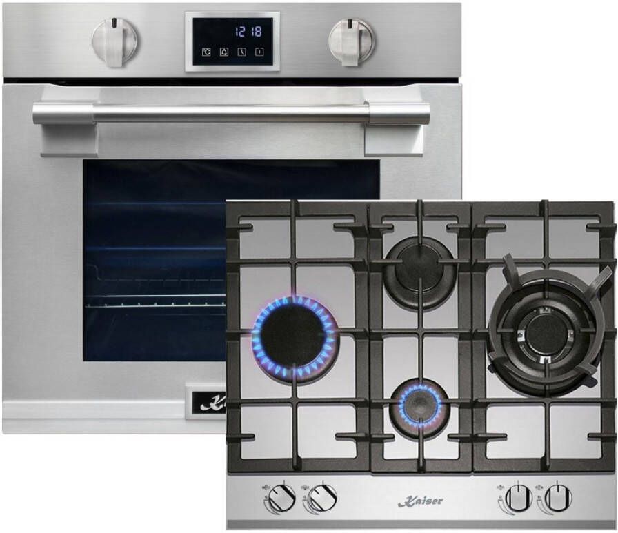 Kaiser EH 6339 XXL Inbouwoven 86L -met pyrolyse & AirFry touch display incl Gaskookplaat KG 6364 60 cm roestvrij staal rvs