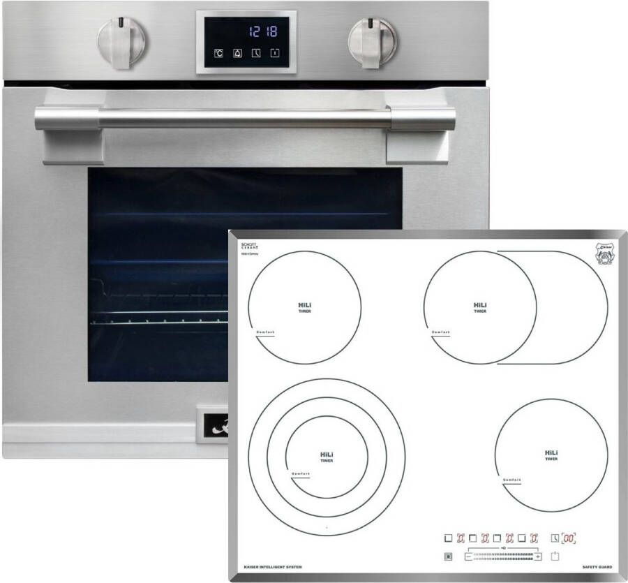 Kaiser inbouwoven kookplaat EH 6339 XXL Inbouwoven 86L met pyrolyse & AirFry touch display inbouw elektrische kookplaat KCT 6715 F W keramische kookplaat wit glas 4 kookzones