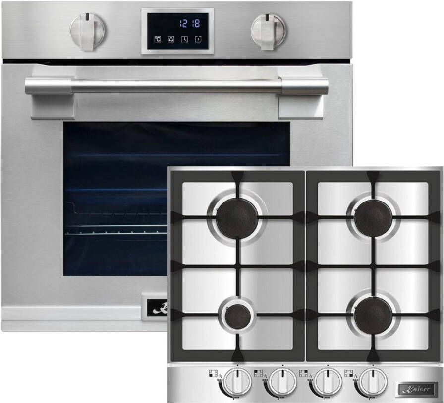 Kaiser EH 6339 XXL Inbouwoven 86L met pyrolyse & AirFry touch display incl inbouw gaskookplaat 60 cm KG 6357 roestvrijstaal rvs