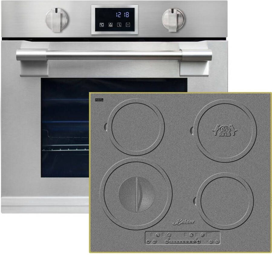Kaiser EH 6339 XXL Inbouwoven 86L met pyrolyse & AirFry touch display + KCT 6705 RI Herd Inductiekookplaat 60 cm 4 kookzones gietijzeren kookplaatdesign