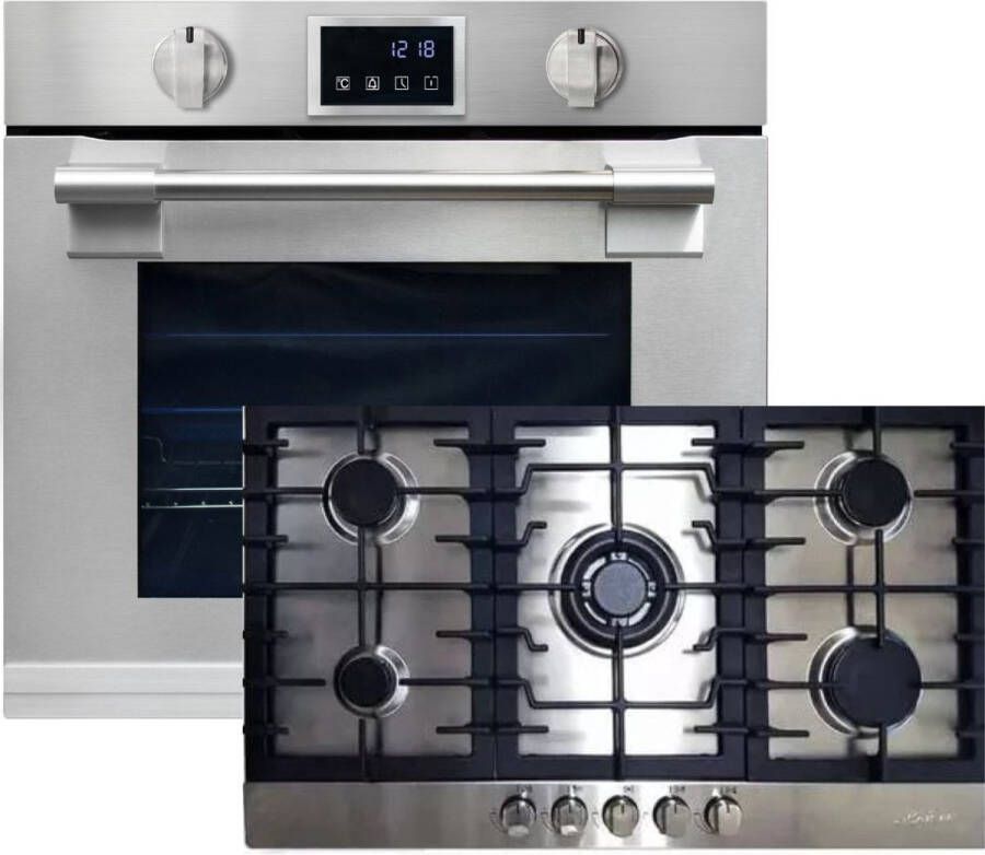 Kaiser inbouwoven EH 6339 XXL Inbouwoven 86L kookplaat KG 9356 Turbo met pyrolyse AirFry touch display rvs gaskookplaat 86 cm 5 branders 3 8 kW WOK