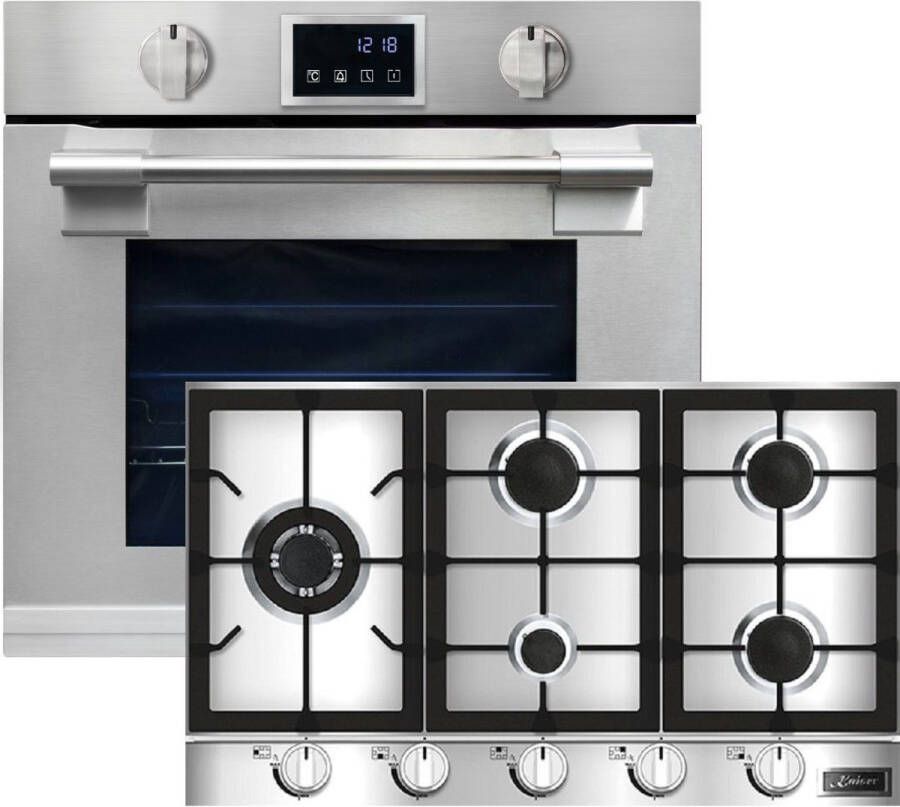 Kaiser EH 6339 XXL Inbouwoven 86L met pyrolyse & AirFry touch display + KG 9357 inbouwgaskookplaat 90cm roestvrij staal WOK turbobrander 3 8 kW