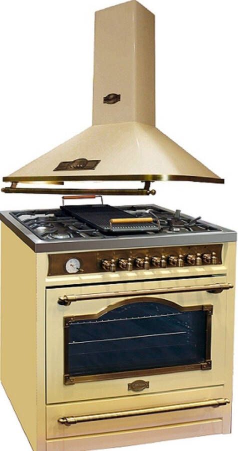 Kaiser Fornuis HGE 93555 ElfEm+A 9315 ElfEm retro elektrisch gasfornuis 90 cm incl afzuigkap 90 cm