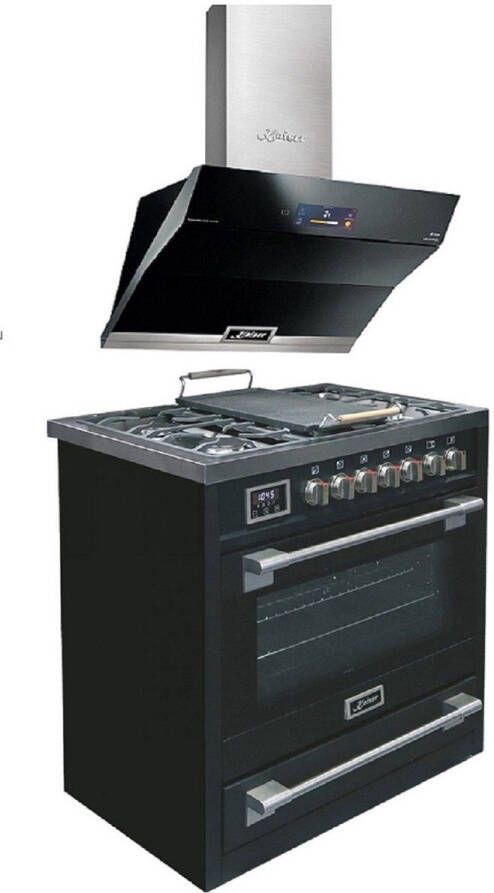 Kaiser gasfornuis 90 cm HGE 93505 s + AT 9343 afzuigkap 90 cm afzuigkap grillplaat