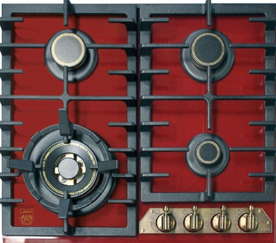 Kaiser gaskookplaat KCG 6335 RotEm Bordeaux glas retro inbouw kookplaat