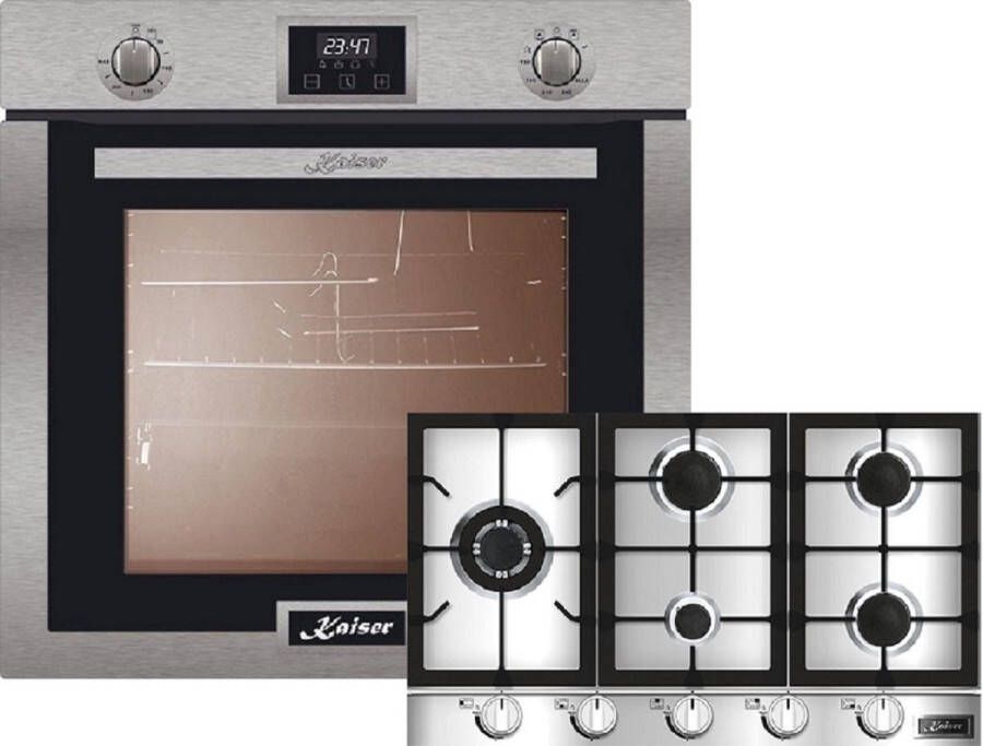 Kaiser Inbouwoven EG 6372 met 1-voudige telescoopgeleider inbouwgasoven zelfvoorzienend 79L+ Gaskookplaat KG 9357 90cm