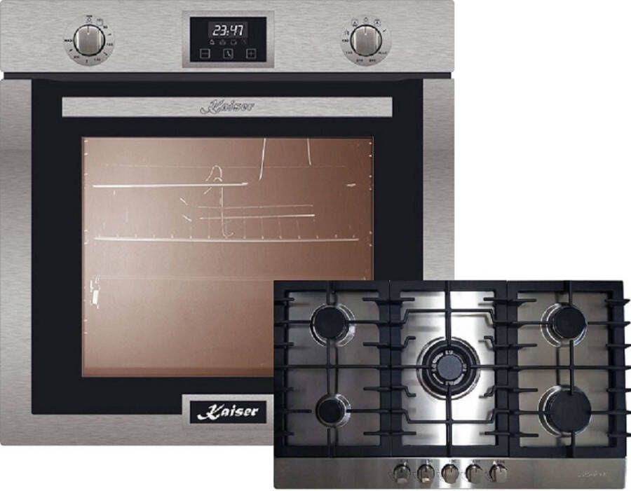 Kaiser Inbouwoven kookplaat EG 6372 met 1-voudige telescoopgeleider inbouwgasoven zelfreinigend 79L KG 9356 Turbo roestvrijstalen gaskookplaat rvs kookplaat rvs86 cm