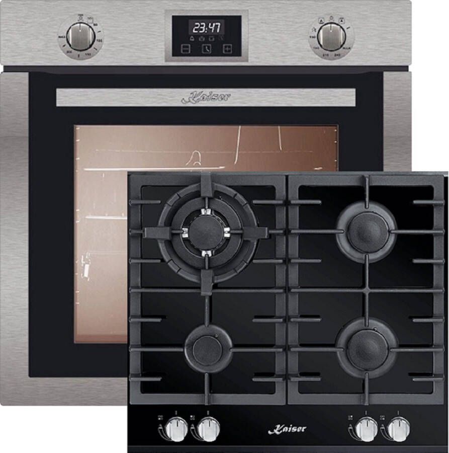 Kaiser inbouwoven EG 6372 incl gaskookplaat KCG 6380 60cm gaskookplaat 60cm inbouwgasoven met 1-voudige telescoopgeleider zelfreinigend 79L
