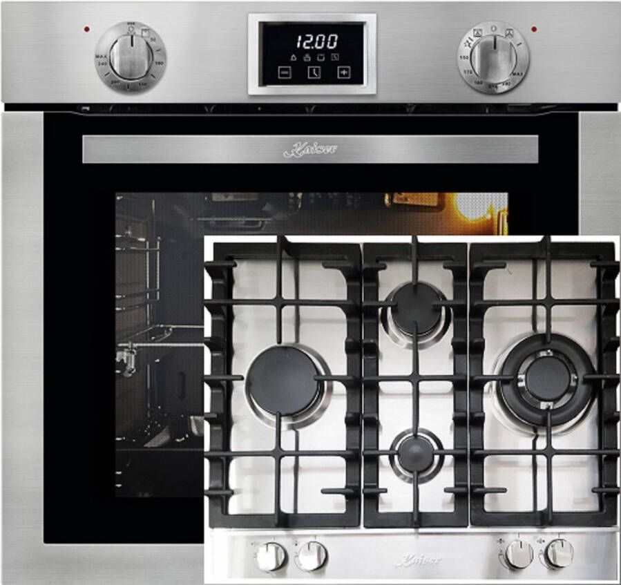 Kaiser Inbouwoven kookplaat EG 6372 met 1-voudige telescoopgeleider inbouwgasoven zelfreinigend 79L Gaskookplaat KG 6364 60 cm