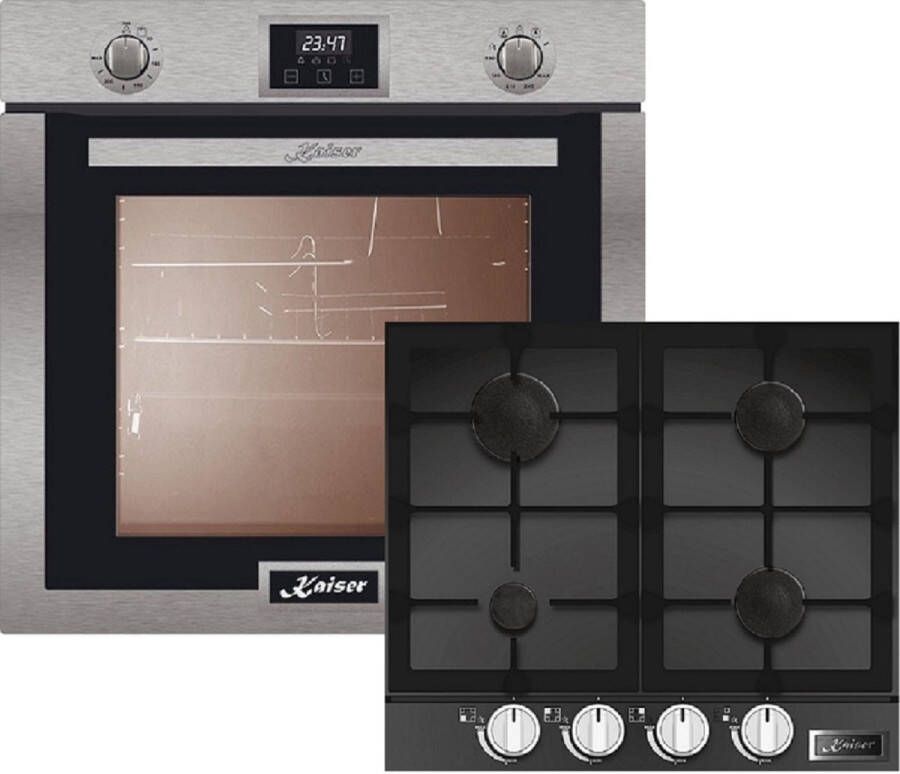 Kaiser Inbouwoven EG 6372 met 1-voudige telescoopgeleider inbouwgasoven zelfvoorzienend 79L+KCG 6387 Turbo glaskeramische gaskookplaat 60 cm