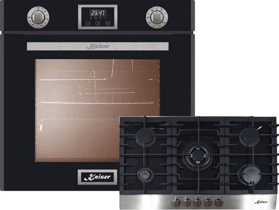 Kaiser inbouwoven EG 6374 SP KCG 9386 Turbo incl glaskeramische gaskookplaat 86 cm- inbouwoven met enkele telescoopgeleider 79 L