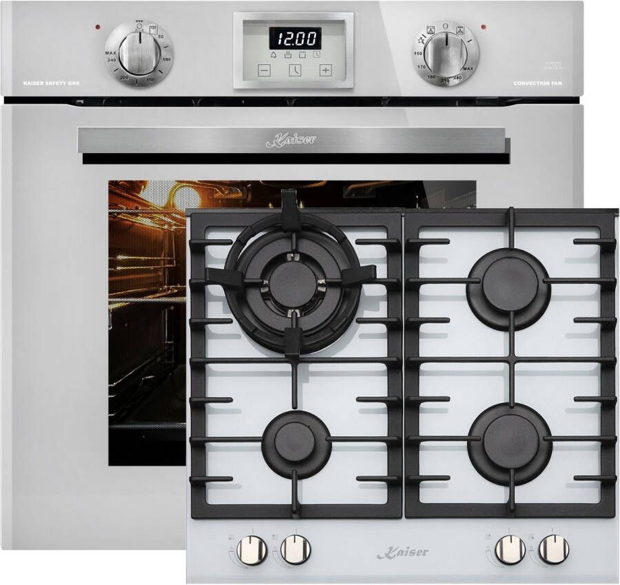 Kaiser inbouwoven EG 6374 W met telescoopgeleider 79L KCG 6380 W Wit gaskookplaat -inclusief gaskookplaat 60 cm