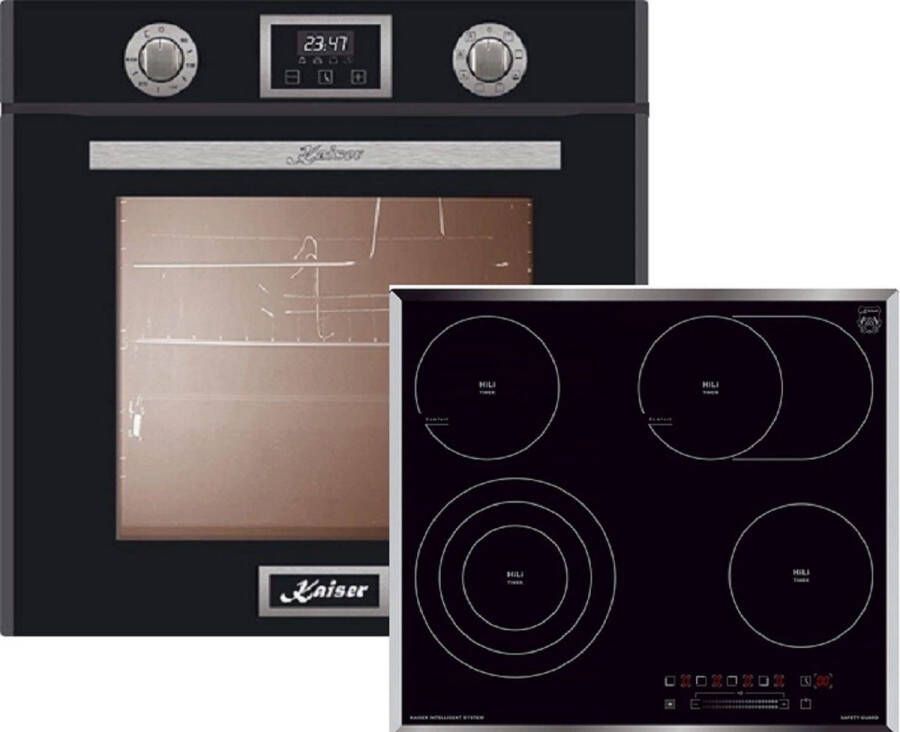 Kaiser Inbouwoven EH 6326 Sp + Inbouwkookplaat KCT 6715 F Inbouwoven met 1-voudige telescoopgeleider elektrische oven autonoom 79L inbouwoven 10 functies