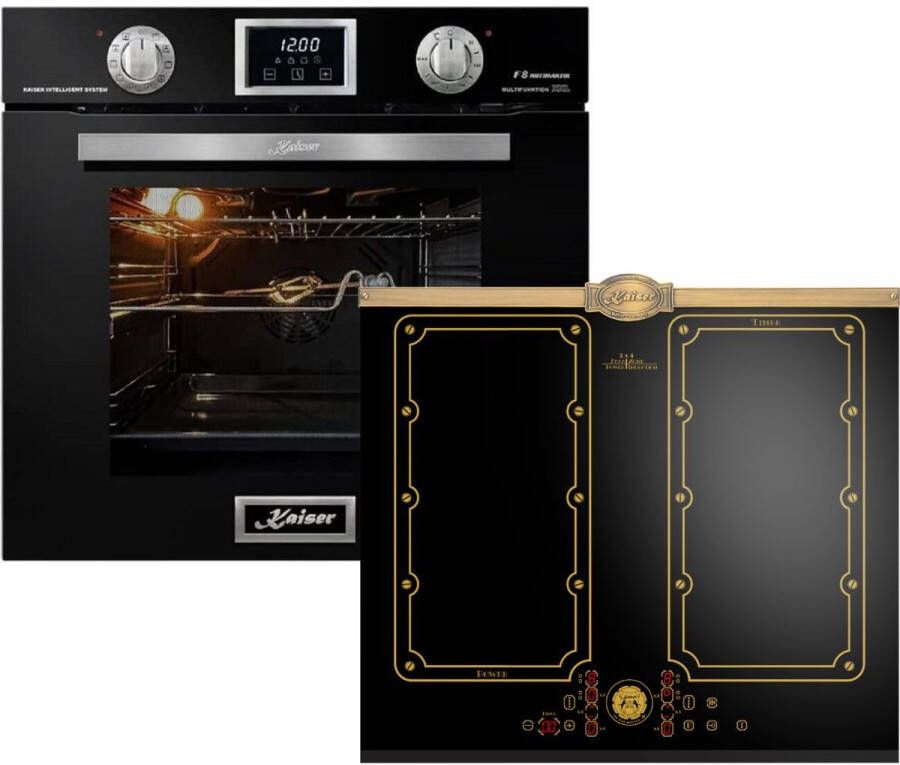 Kaiser inbouwoven EH 6326 Sp + KCT 6192 FI Em inductiekookplaat 60 cm Inbouwoven met 1-voudige telescoopgeleider- elektrische oven autonoom 79L- inbouwoven 10 functies