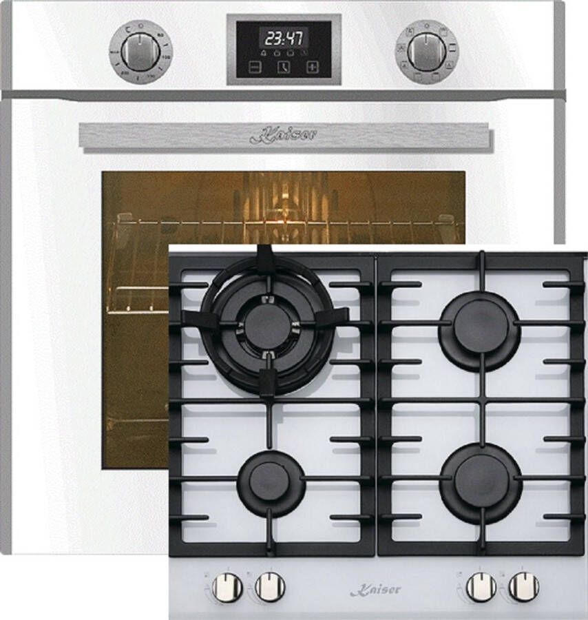 Kaiser Inbouwoven EH 6326 W met 1-voudige telescoopgeleider elektrische oven 79L+ KCG 6380 W Wit gaskookplaat 60 cm