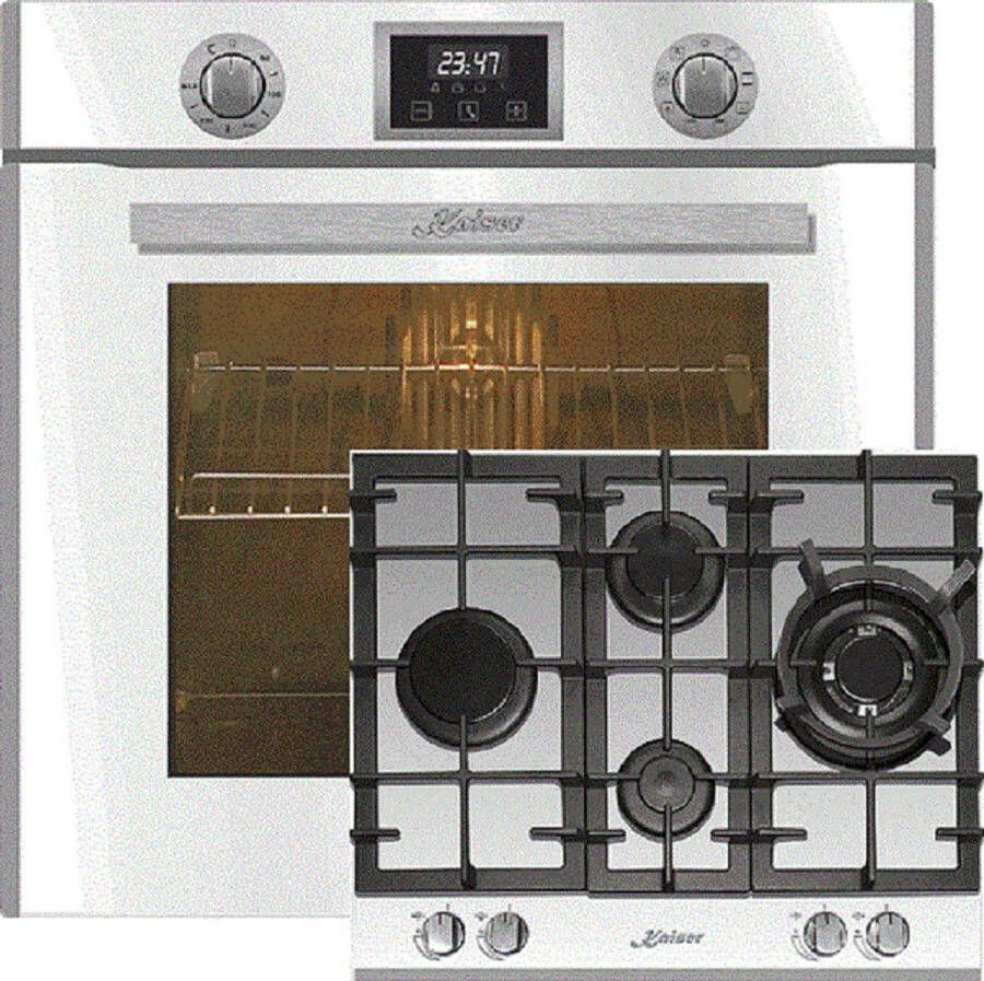 Kaiser Inbouwoven EH 6326 W met 1-voudige telescoopgeleider elektrische oven 79L+Gaskookplaat inbouwkookplaat KCG 6394 W