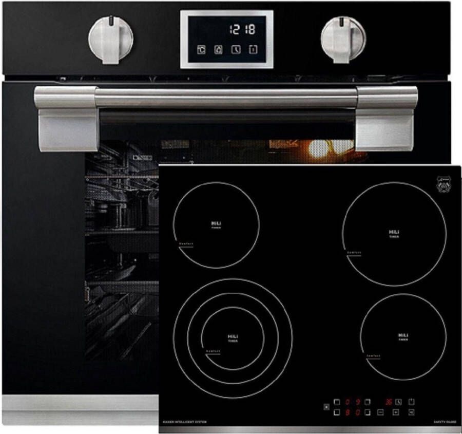 Kaiser Inbouwoven EH 6338 s inbouwoven pyrolytische oven 11 functies+Elektrische kookplaat KCT 6703 F Hi Light glaskeramische kookplaat 60 cm