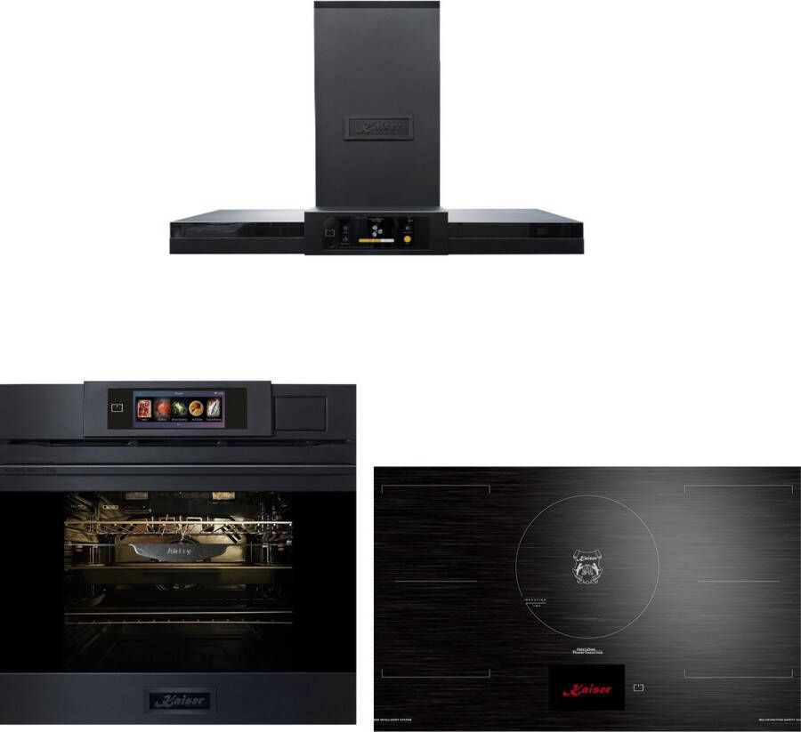 Kaiser Inbouwoven EH 6341 XXL Multi 37 multifunctionele elektrische stoomoven met stoomreiniging 60 cm + KCT 9140 FI inductiekookplaat 90 cm + AT 9342 – Afzuigkap 90 cm TFT-display 1100 m³ h